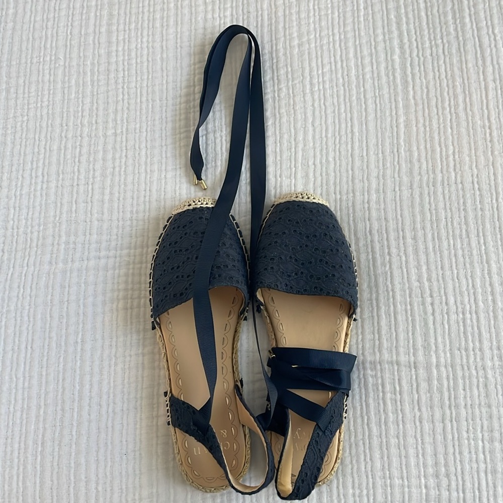 crown & ivy Navy Lace Espadrille Flats with Ribbon Ties - Picture 4 of 4